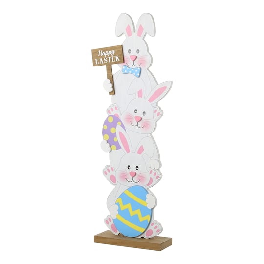 Glitzhome; Glitzhome® 30.75" Easter Stacked Bunny Wooden Porch Décor; Category:Outdoor Easter Decorations; Image:1